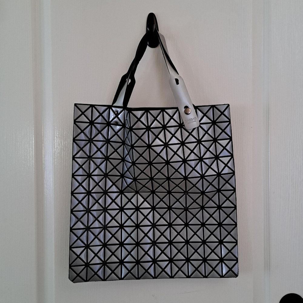 BaoBao Issey Miyake Large Tote Bag Silver Grey